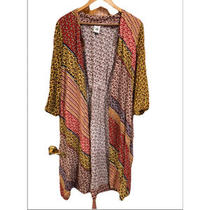 Cabi Patchwork Print Belted Kimono Cardigan Duster Boho Festival S